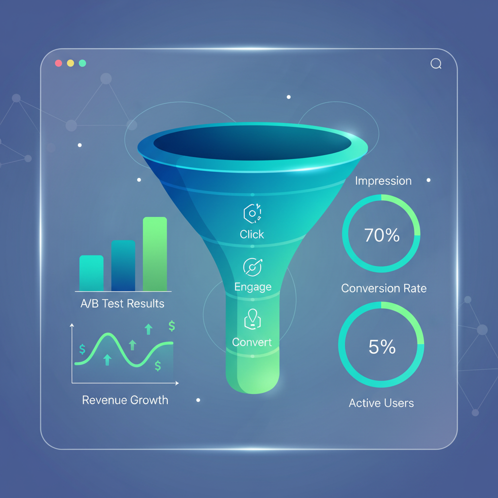 SaaS dashboard showing conversion funnel with growth metrics